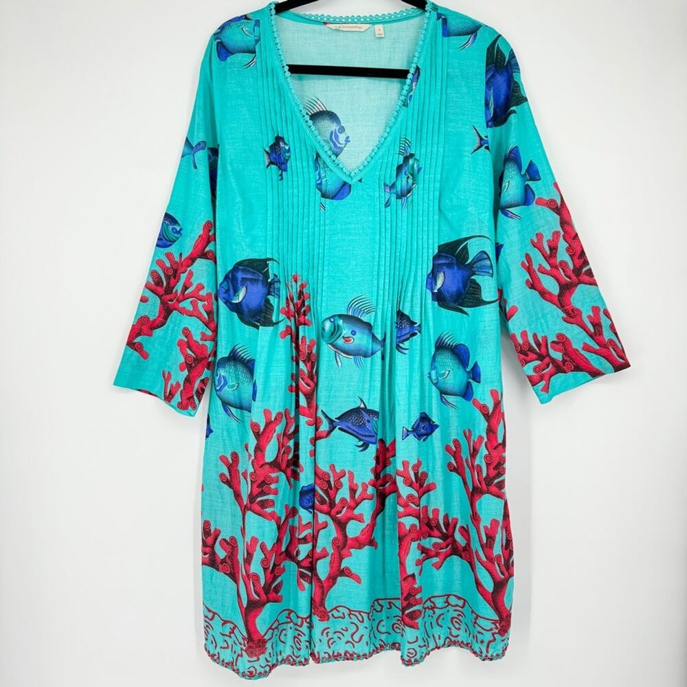 Soft Surroundings Ocean Beach Fish Coverup Tunic Dress Coral Reef Size S
